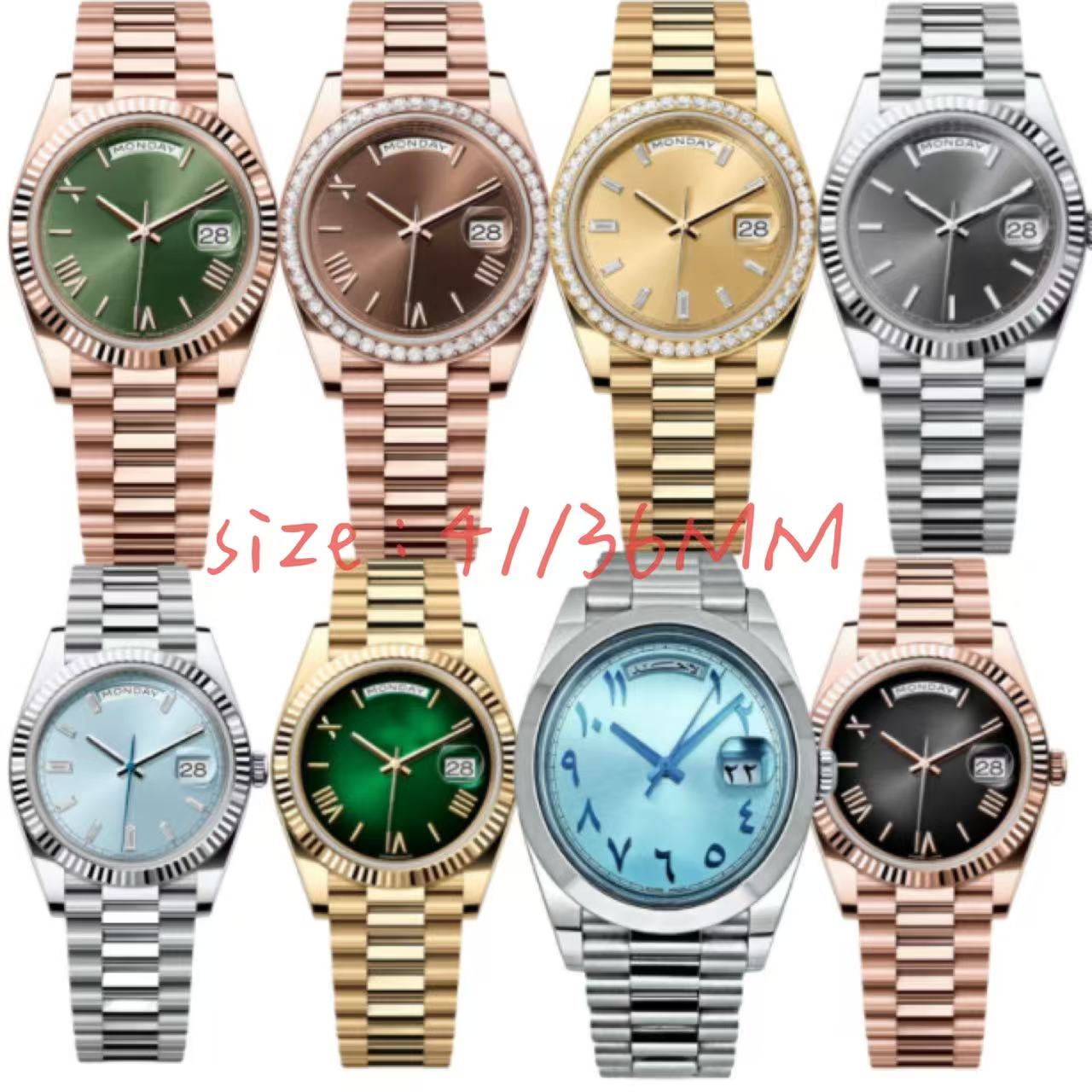 Designer watch day date 41/36MM women watches men luxury arabic dial diamond bezel 904L Stainless steel automatic Wristwatches waterproof reloj orologio montre
