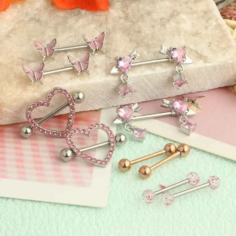 2pcs Stainless Steel Pink Nipple Piercing Jewelry Heart Wings Niplple Barbell Moon Devil Nipple Rings Stud Body Pezon Mujer 250722