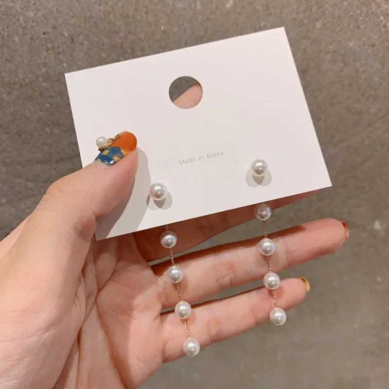Earrings New Retro Long Pearl Earrings Chain Tassel Fashion Atmospheric Wedding Pendant Earrings for Women Elegant Ear Pendant XJ250722