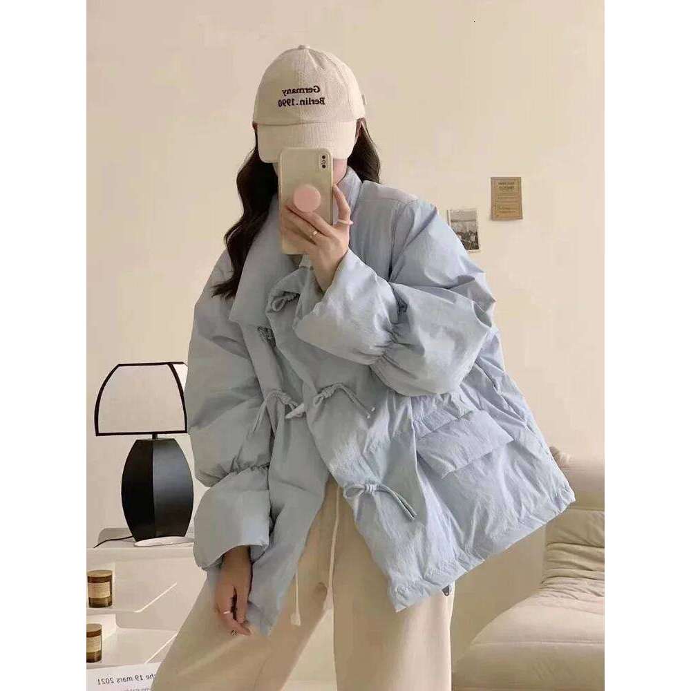 Korean Style Pink Down Jacket Winter Clothes New Fashion Loose Thick Warm Horn Button Short Quilted Coat Women Tops