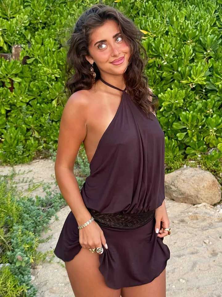 Absobe Halter Sleeveless Patchwork Lace Mini Dress For Women Backless Slim A-Line Short Dress Y2K Sexy Vacation Beach Streetwear XJ250722