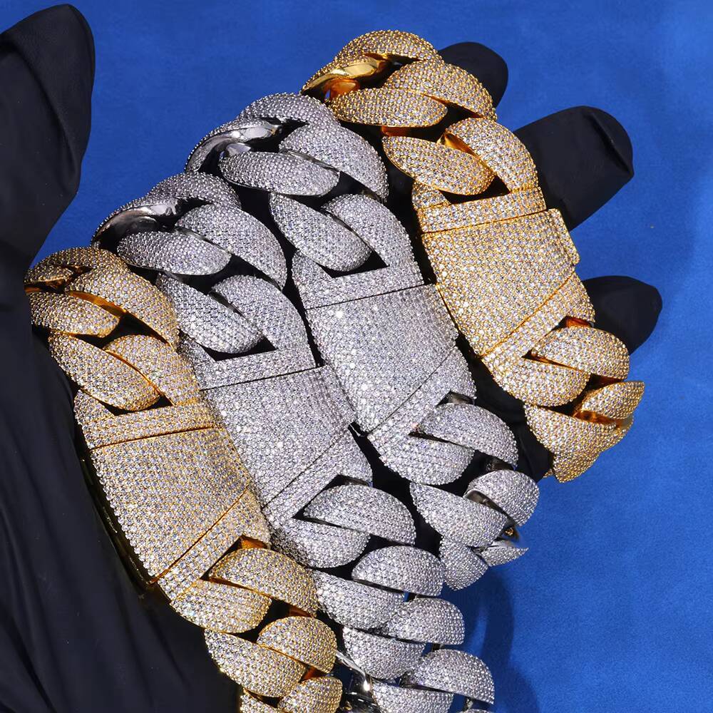 Fine Jewelry Lced Out Cuban Spring Buckle Tennis Chain S925 Silver Moissanite Necklace Hip Hop Mens Bracelet Necklace
