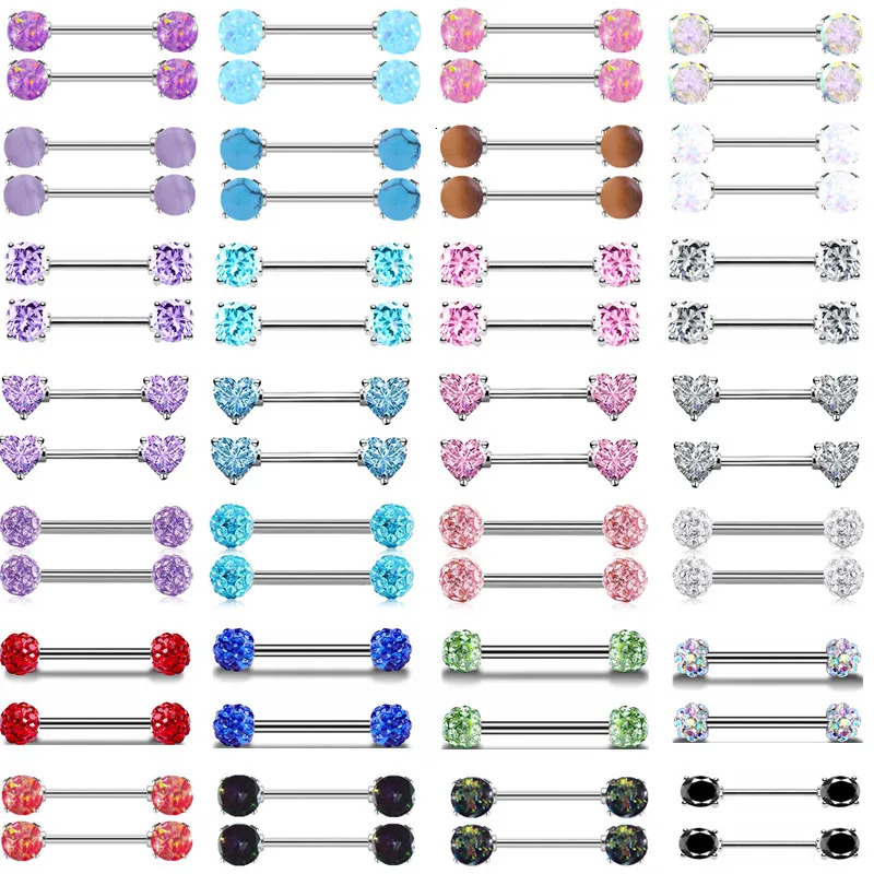 1Pair Stainless Steel Crystal Nipple Piercing Barbell Lot 14Gcharming Opal Nipple Piercing Jewelry Bulk Sexy Nipple Piercing Set 250722