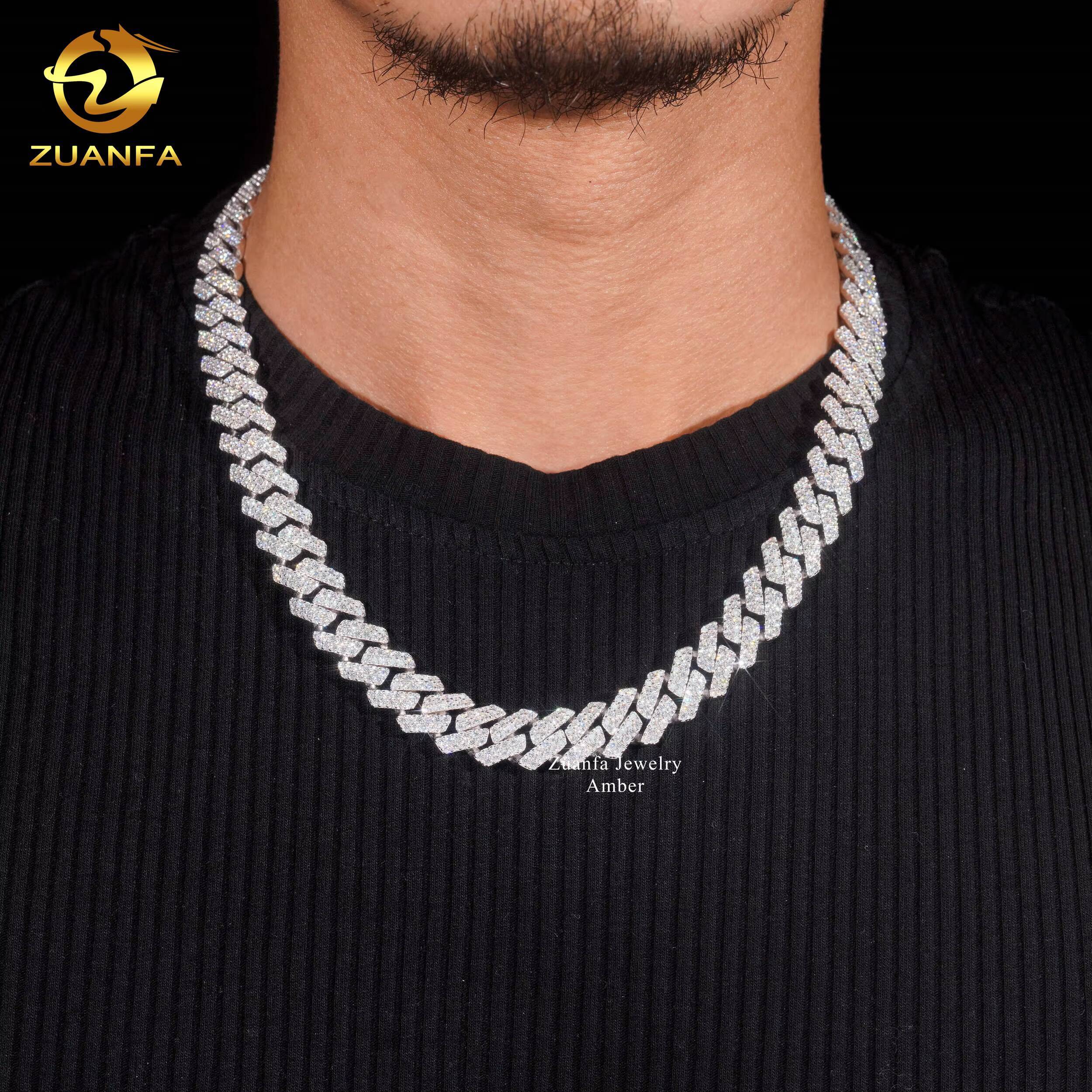 Fully Luxury S925 Silver VVS Lab Moissanite Diamond 14mm Miami Hip Hop Fine Jewelry Men Necklace Cuban Link Chain Free Engraving