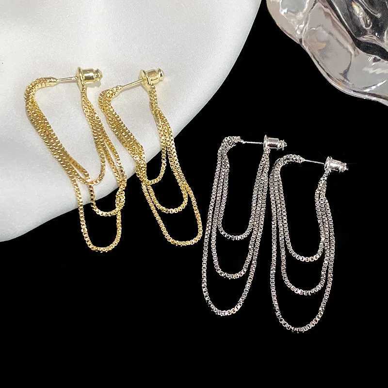 Silver Color Multi-Layer Chain Earrings Long Tassel Piercing Trend Copper Drop Earrings Female Ear Accessories GiftsXJ250722