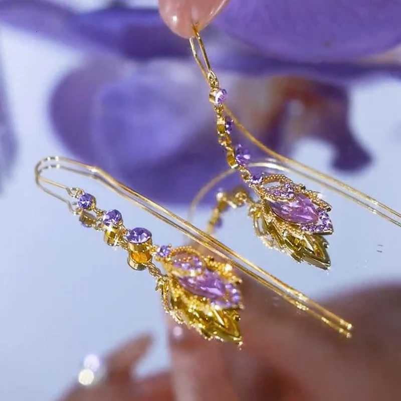 Elegant Purple Crystal Mle Long Tassel Ear Wire for Women New Fashion Exquisite Temperament Ladies Wedding Party Jewelry XJ250722