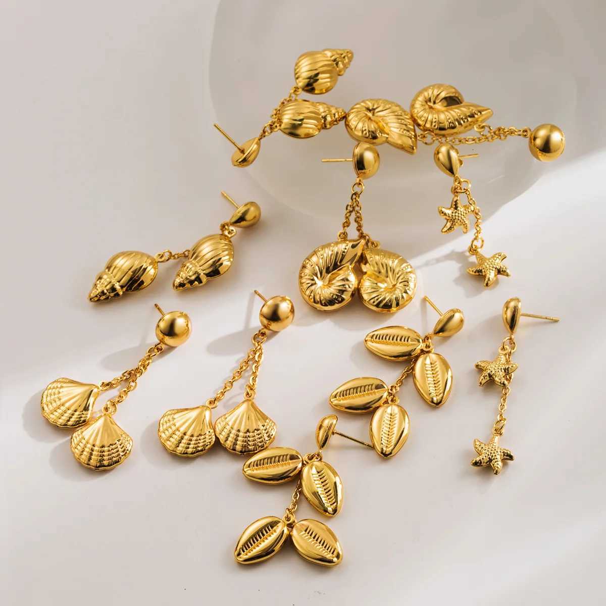 New Trend Stainless Steel Shell Earrings for Women Waterproof Conch Starfish Long Tassel Metal Earring Beach Party Jewelry Gift XJ250722