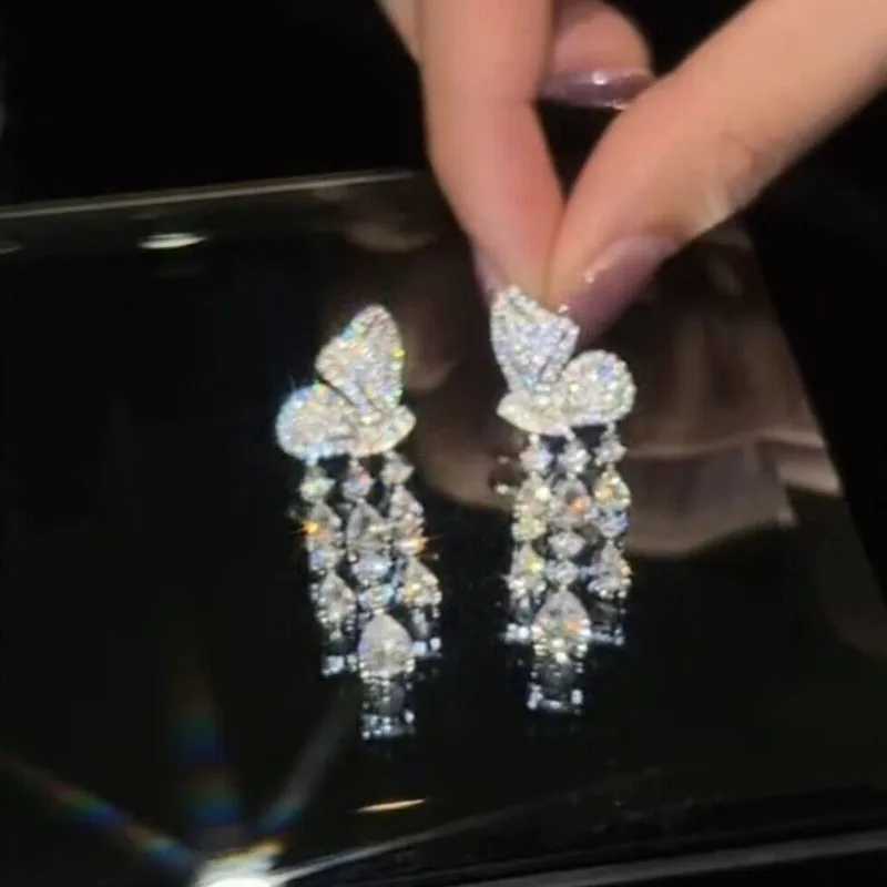Light Luxury Banquet Jewelry Zircon Earrings Long Tassel Butterfly Earrings New Earrings All-match Earrings XJ250722