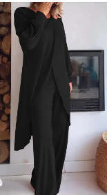 Women's Long Sleeve Wide Leg Pants Irregular Fashion Loose Casual Cross Large Size Two-Piece Set B5