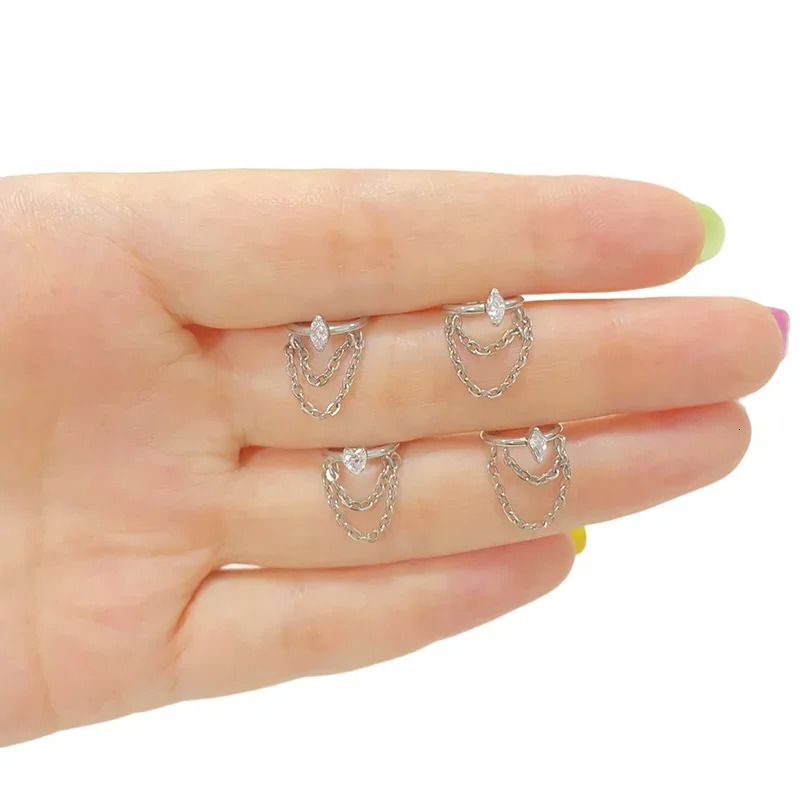 ASTM 36 Chain Dangle EAR PIERC Hinged Segment Hoop CZ Nipple Nose Ring Clicker Labret Earring Piercing Body Jewelry 250722
