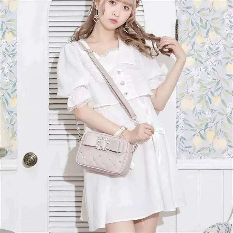 Dia Bow Pink Square For Women Mine Series Beading Pearl Y2k Messenger Hot Girls Sweet Kawaii Shoulder Crossbody Bag