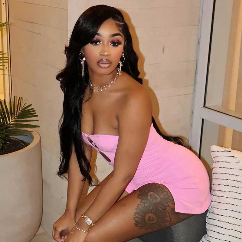 2024 Womens Clothing CUTENOVA Y2K Sexy Mini Dress Women Summer Hottie Hollow Out Strapless Solid Color Pullover Dresses Streetwear XJ250722