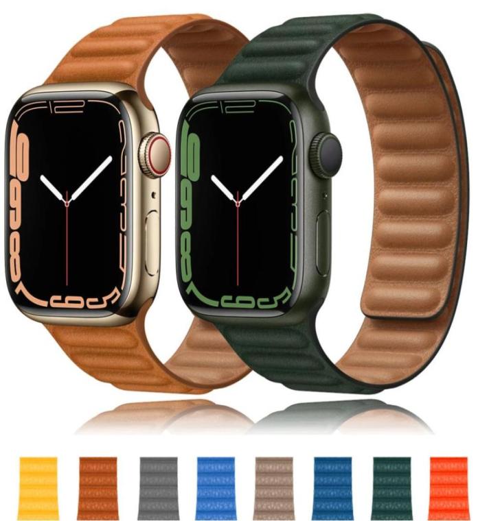 Leather Link For Apple watch band 44mm 40mm 45mm 41mm 38mm 42mm Magnetic Loop watchband bracelet iWatch serie 3 5 4 SE 614008491751436044