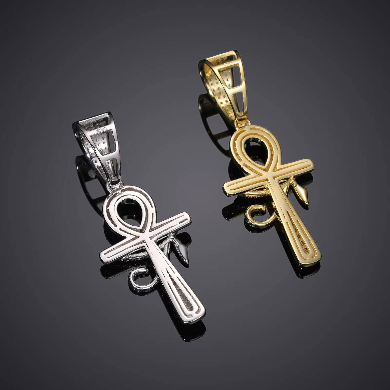 Iced Out VVS Diamond Moissanite Cross Pendant 925 Sterling Silver Ankh Cross Necklace Chain for Men Hip Hop Rock Rapper Jewelry