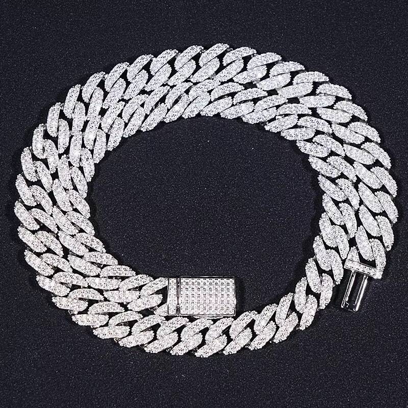 VVS Moissanite Diamond 925 Sterling Silver Necklace Luxury Customized Iced Hip Hop Cuban Chain IGI Certification Gold Trendy