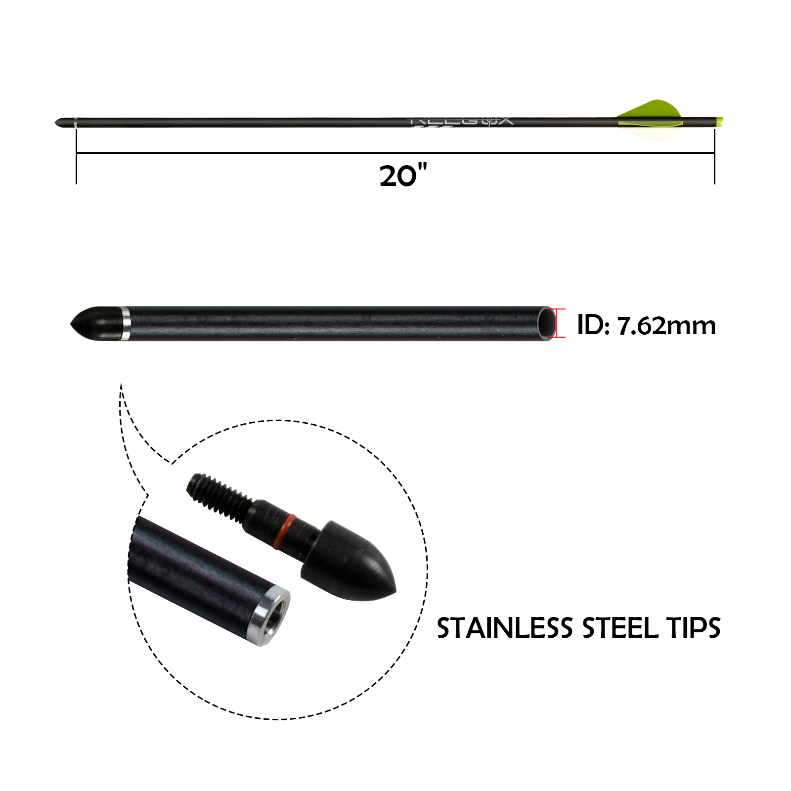 Crossbow Bolts 20 inch Crossbow Arrows Hunting Carbon Arrows for Crossbow Half-Moon Nocks Archery Arrows (Pack of 6)