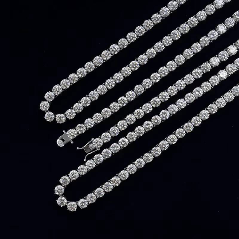 Pass Diamond Tester Fine Jewelry 925 Sterling Silver VVS Moissanite Tennis Chain Iced Out Hip Hop Tennis Chain Necklace