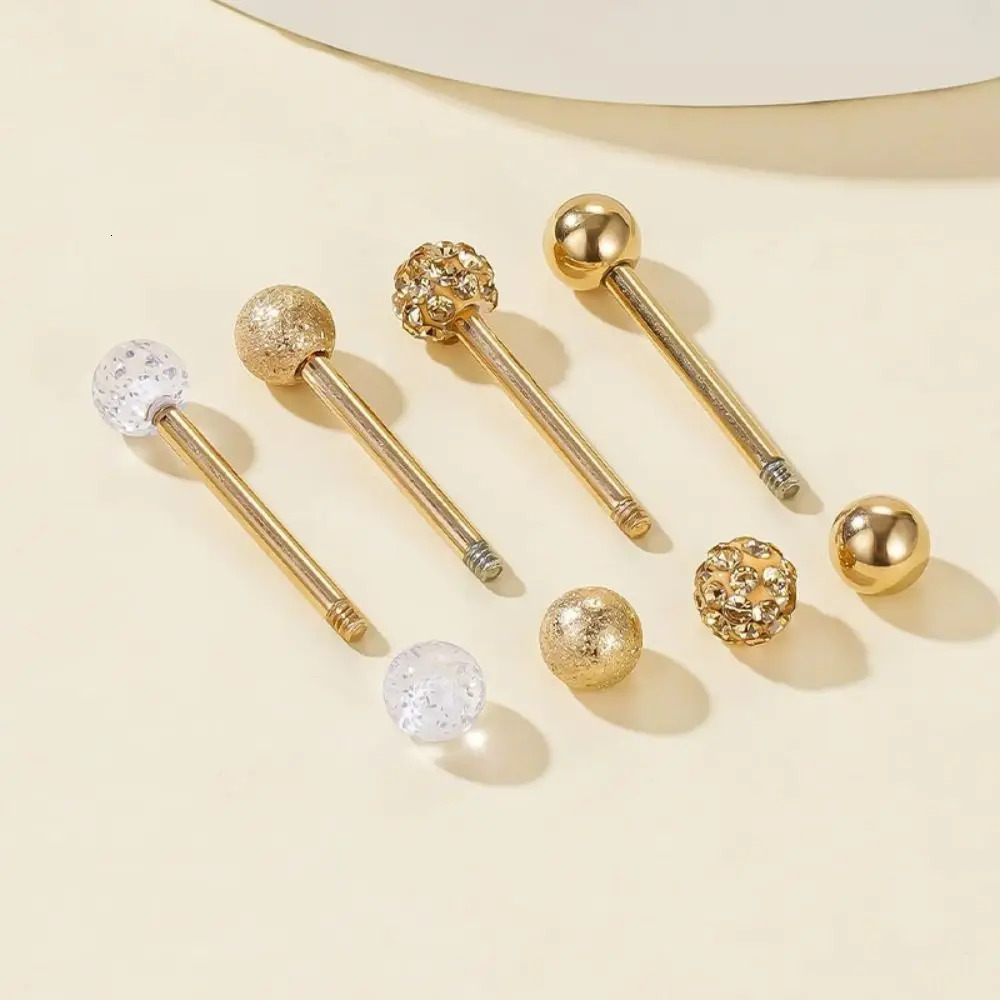 2pcs/8pcs Stainless Steel Nipple Ring Set with Rhinestones Round Balls Piercing For Woman Man Tongue Nail Stud Jewelry 250722