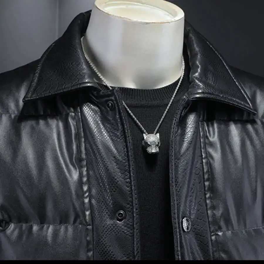 Winter PU Leather Down Jacket For Men Mens Jackets Down Jacket Men Clothes Casual Duck Down Jacket Men Outerwear W250722