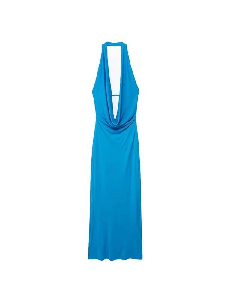 TRZA-Womens Draped Halter Neck Midi Dress Backless Back with Strap Party Fe Dresses Sexy Fashion XJ250722