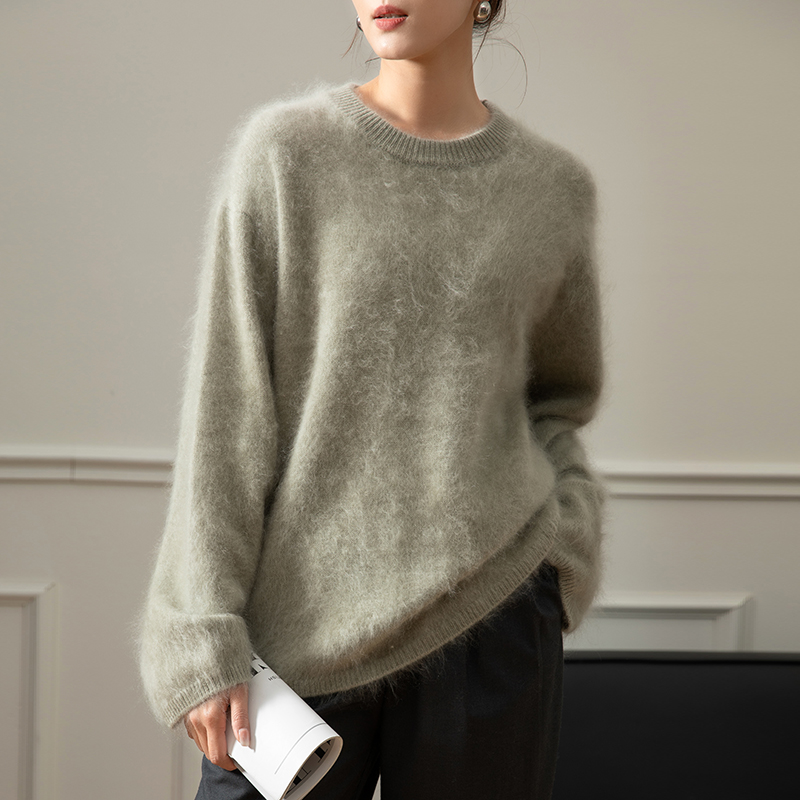 Autumn and winter new round neck pullover warm sweater 100% cashmere loose lazy wind cashmere sweater female hot-sale products