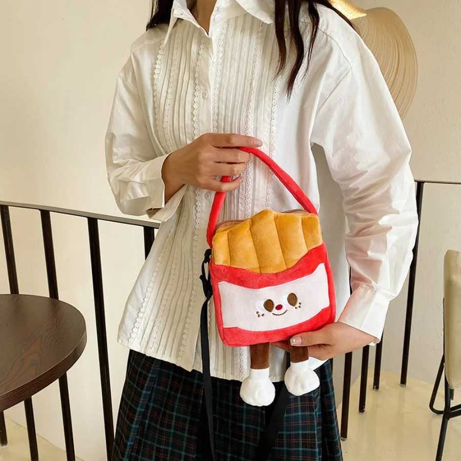 Kaii French Fries Hamburger Plush Backpack Milk Tea Messenger Bag Creative Crossbody Coin Purse Birthday Christmas Gifts Y250722