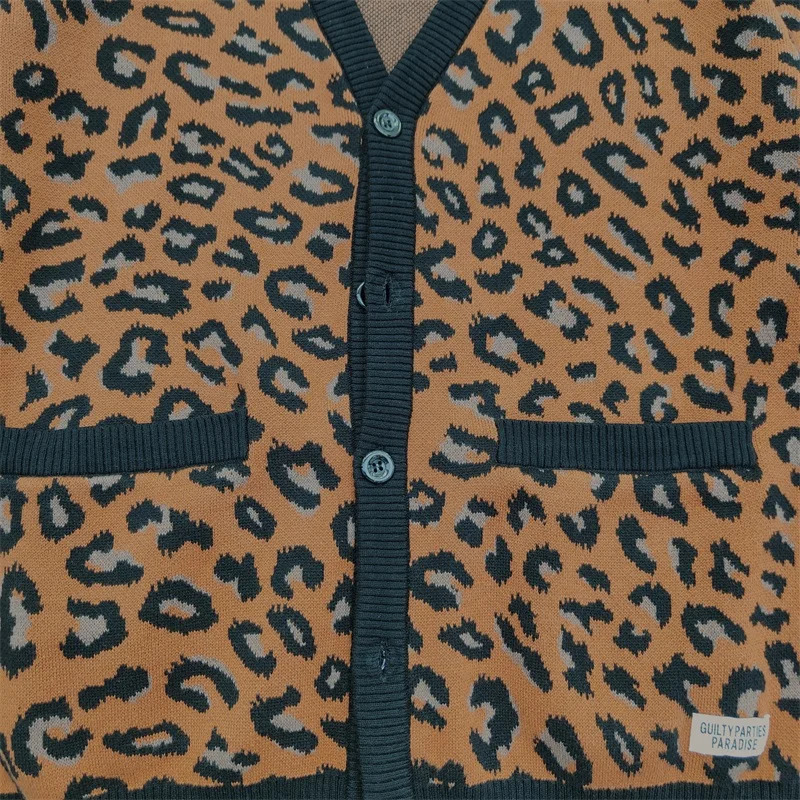 Pdmcms 23aw Japanese Classic Leopard Print Pure Cotton Yarn Knitted Sweater V-neck Cardigan For Men 250717