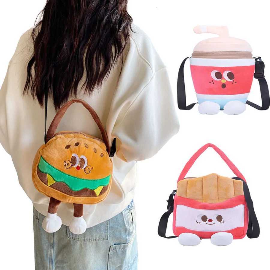 Kaii French Fries Hamburger Plush Backpack Milk Tea Messenger Bag Creative Crossbody Coin Purse Birthday Christmas Gifts Y250722