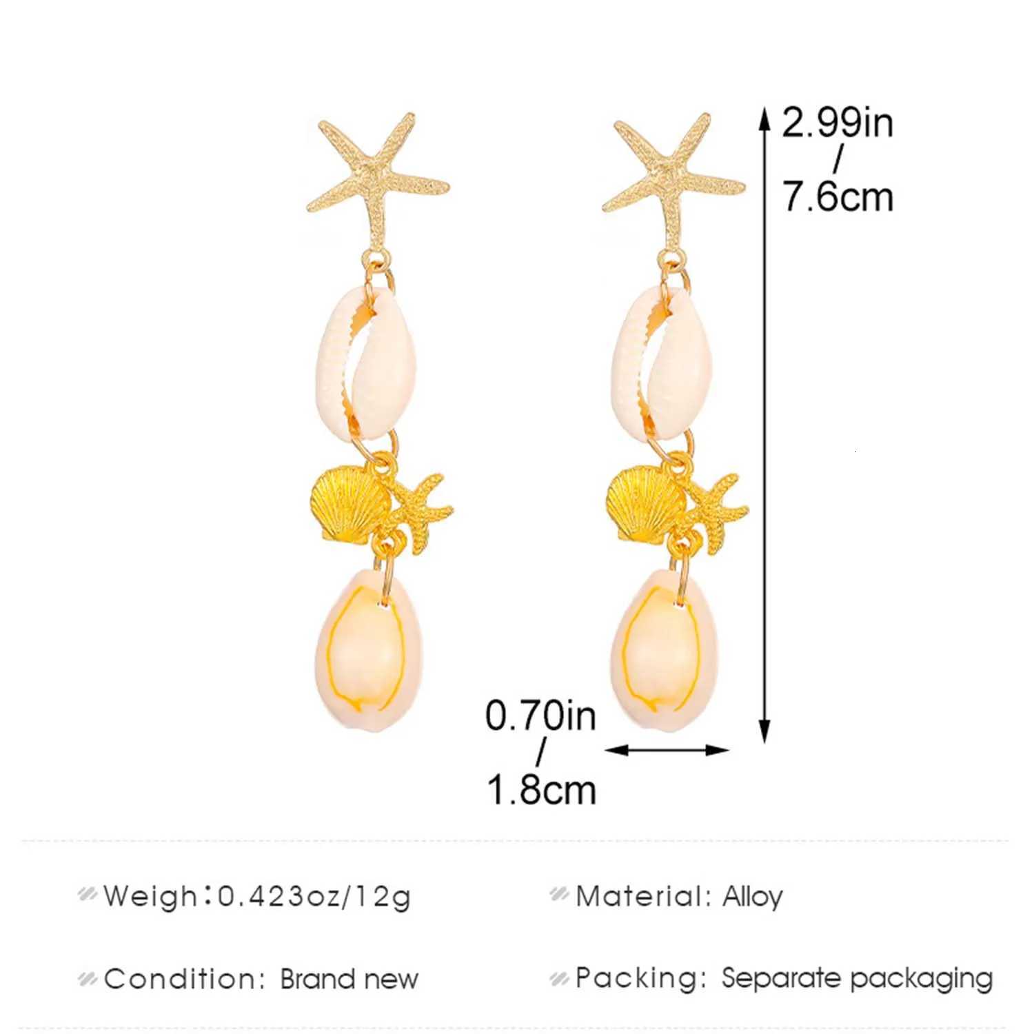 Boho Starfish Conch Splicing Tassel Pendant Earrings for Women Gold Color Female Earring Sweet Ocean Series Jewelry Accessories XJ250722