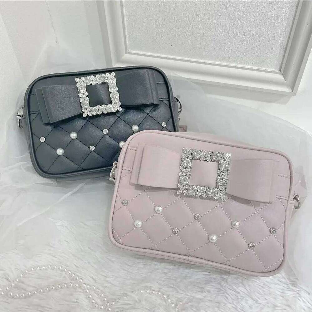 Dia Bow Pink Square For Women Mine Series Beading Pearl Y2k Messenger Hot Girls Sweet Kawaii Shoulder Crossbody Bag