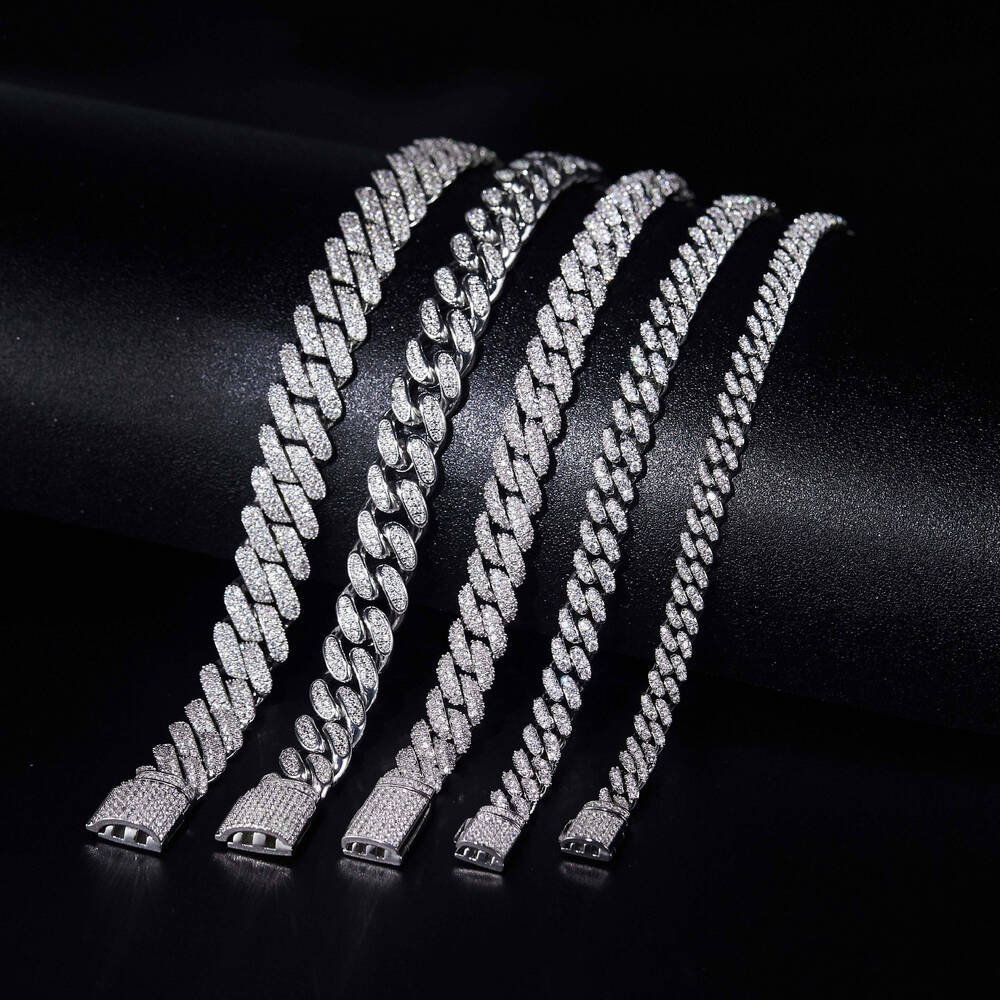8mm White Gold 925 Sterling Silver GRA Iced Out Mossanite Jewelry VVS Moissanite Diamond Cuban Link Chain Bracelet for Men Women