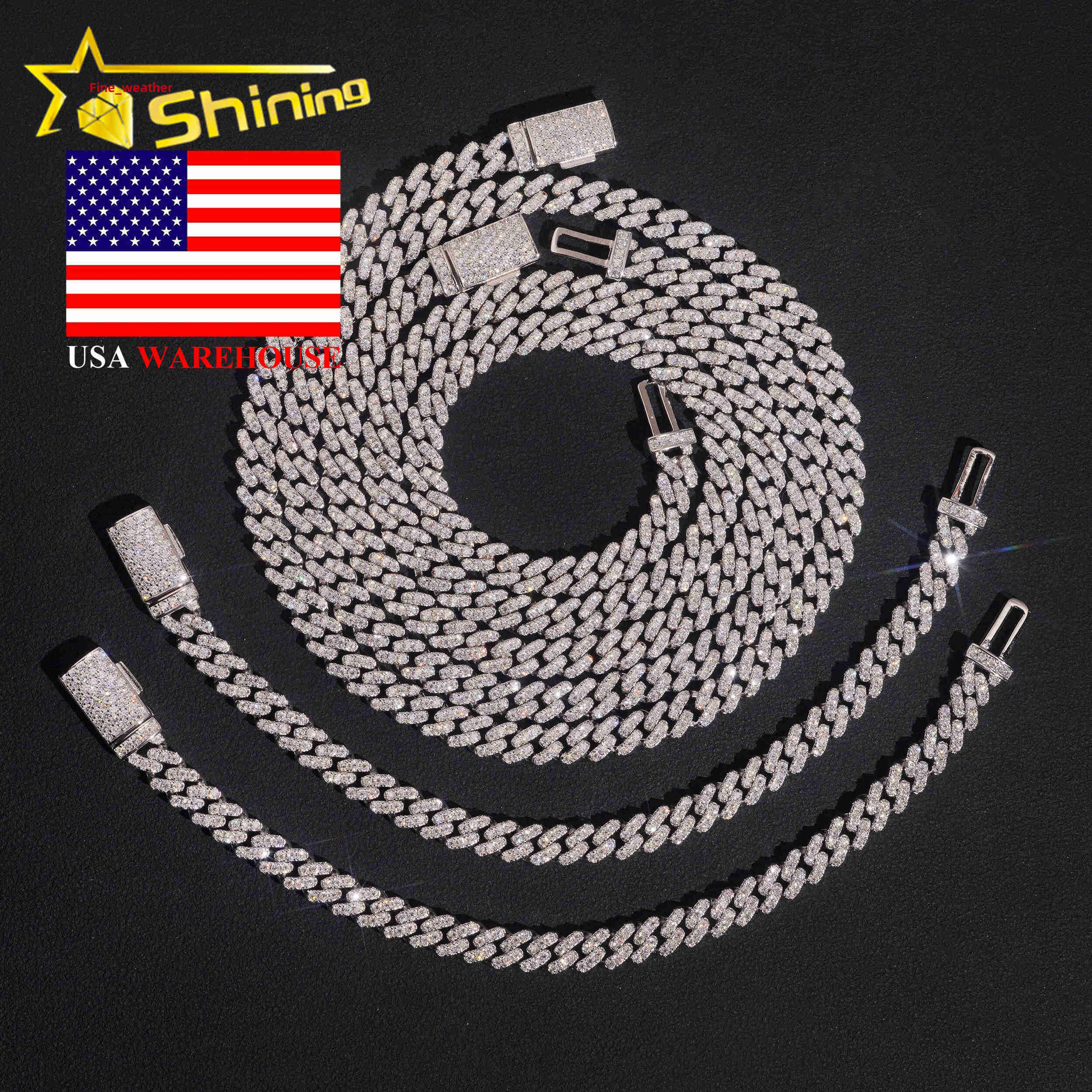 Hot Selling USA Warehouse Ready to Ship 6mm 925 Solid Silver Hip Hop Jewelry Iced Out VVS Diamond Cuban Link Chain Moissanite