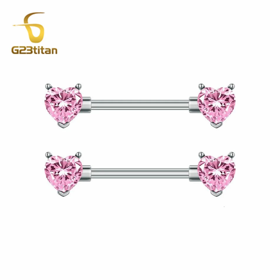 2pcs Pink Heart Zircon Nipple Ring Women Sexy Summer Accessories 12-20mm 14G Teat Piercing Bar Body Jewelry 250722