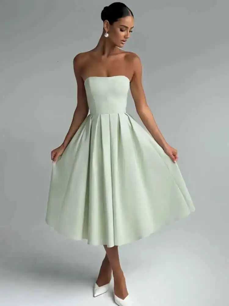 NIDANSSI Strapless Lining Pleated Evening Party Dress Women Backless Robes Sexy Bodycon Long Summer Dress Vestidos XJ250722