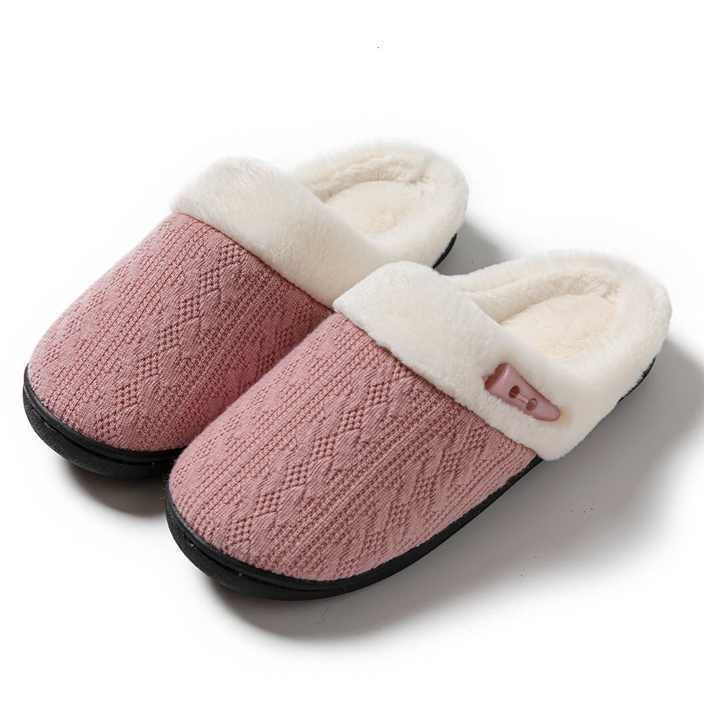 Winter Fleece Lined Indoor Home Use Thick Sole Warm Cotton Slippers