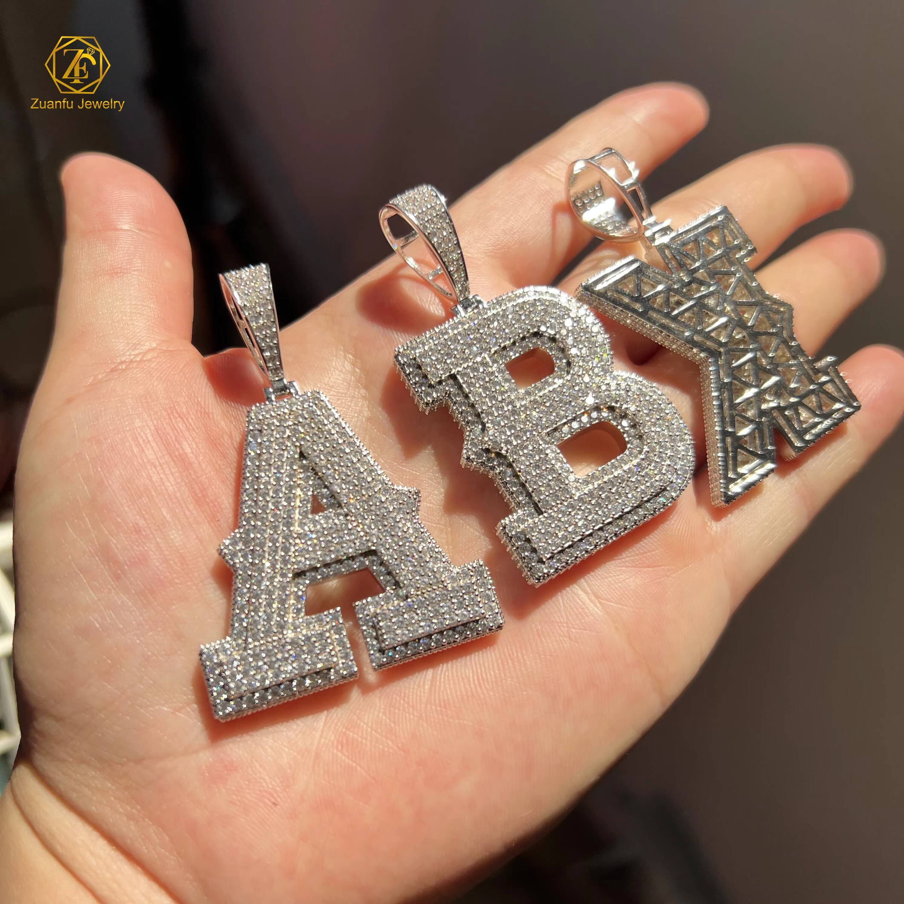 Custom Hip Hop Jewelry Pendant Pass Diamond Tester Iced Out VVS Moissanite Letter Pendant 925 Silver Men Necklace Pendant