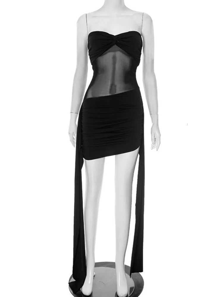 Mozision Off-shoulder Strapless Sexy Mini Dress For Women Fashion Sleeveless Backless Ruched Draped Club Party Dresses XJ250722