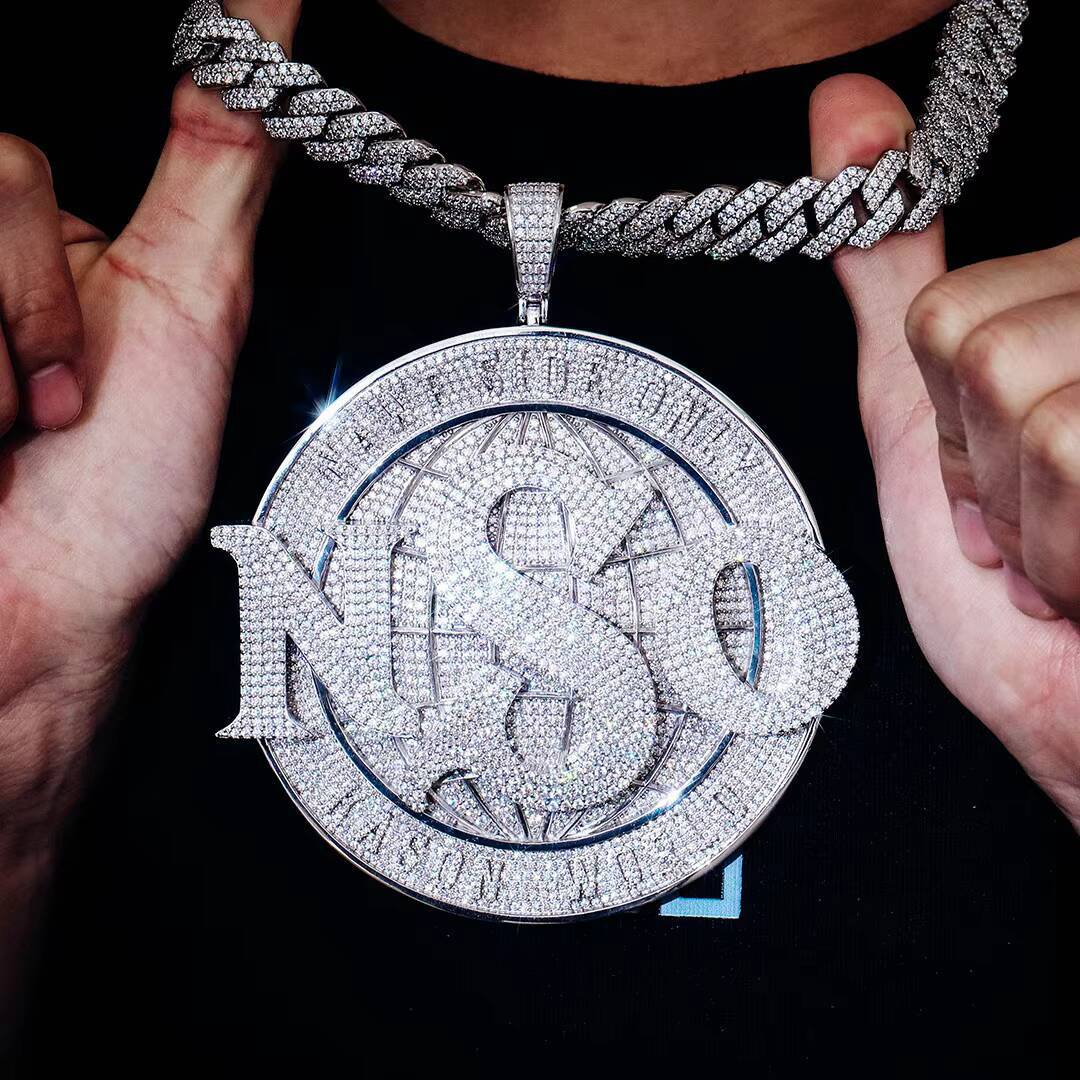 Factory Custom Iced Out VVS Moissanite Diamond Hip Hop Name Letter Pendant Pass Diamond Tester Men 925silver Number Pendant