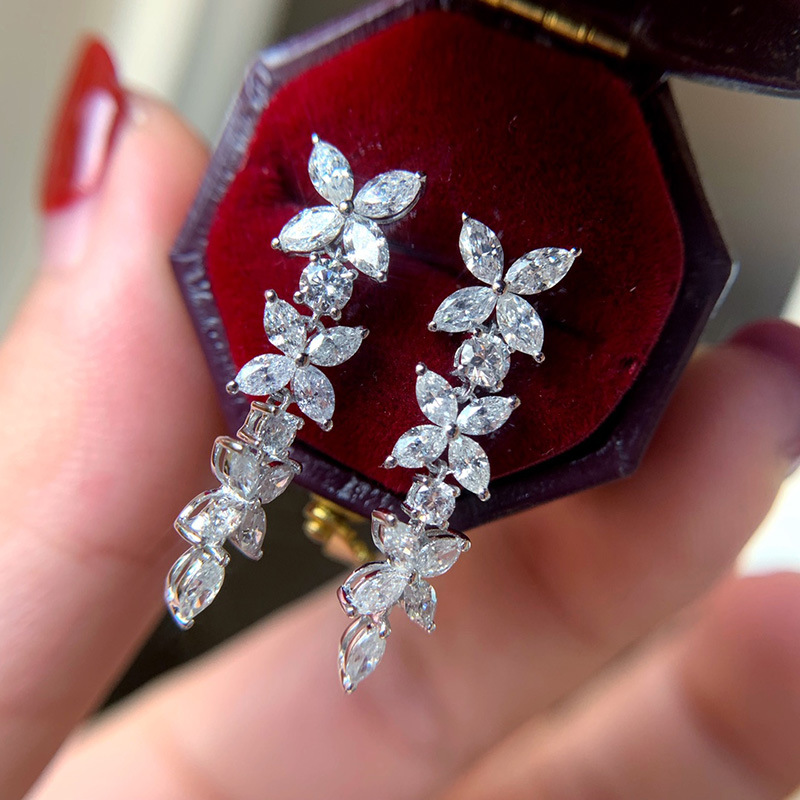 Silver - Tone Floral Drop Earrings With Rhinestone Accents Elegant Party Jewelry And Gift For Her High Quality And Sparkling Jewelry