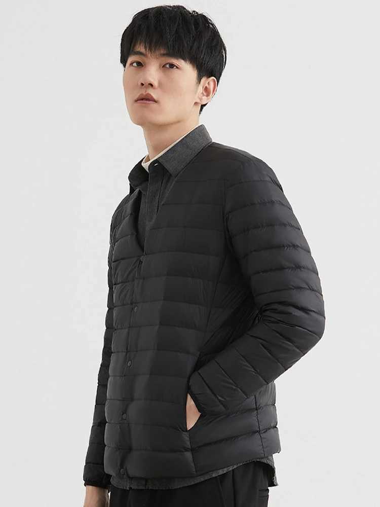 Mens Down Jacket Ultra Light 90% White Duck Down Jacket Men Warm Liner Windproof Round Neck Lightweight Button Mid-layer Jacket W250722