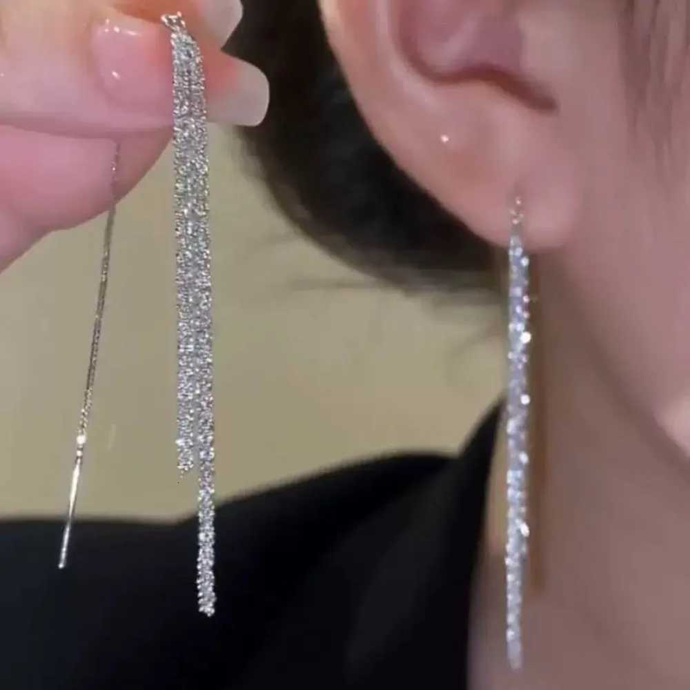 Classic Fashion Long Tassels Shiny Silver Color Drop Dangle Earrings for Women Luxury Wedding Bride Korea Earring Jewelry Gifts XJ250722