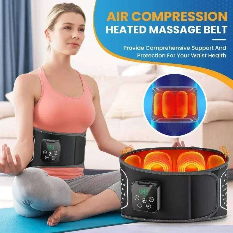 4-speed Heated Vibration Back Brace Massage Belt Pressure Lumbar Traction for Pain Relief Hot Compression Waist Support Massager