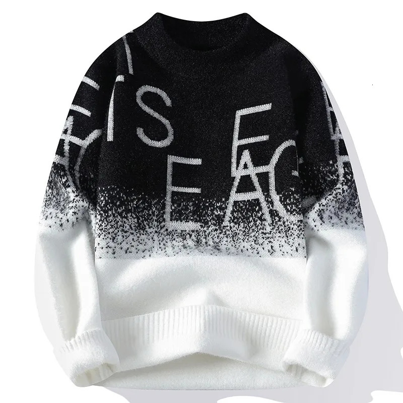 Men Gradient Knitted Sweater Letter Vintage O Neck Pullover Male Fit Knitted Pullover Loose Harajuku Mens Retro Tops Multicolors 250717