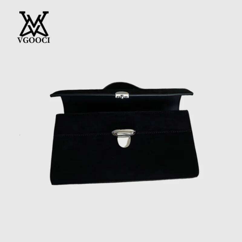 VGOOCI Genuine Leather Solid Color Simple Handbag Small Square Row Bag Women's Suede Savette Baguette bag for women