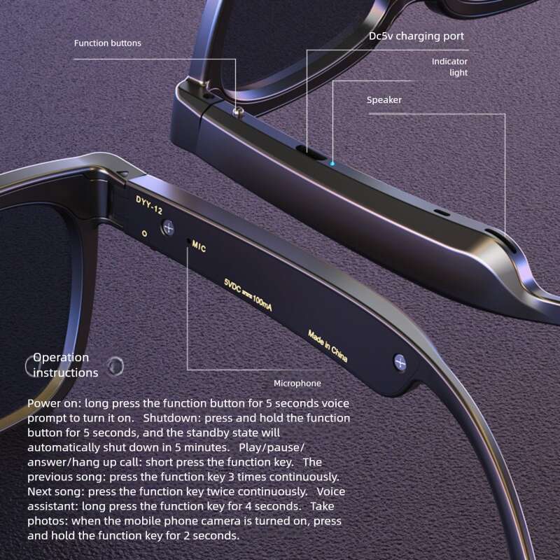 Designer brand smart bluetooth headset wireless anti-blue polarized sunglasses for music listening, calls, sports, with replaceable lenses