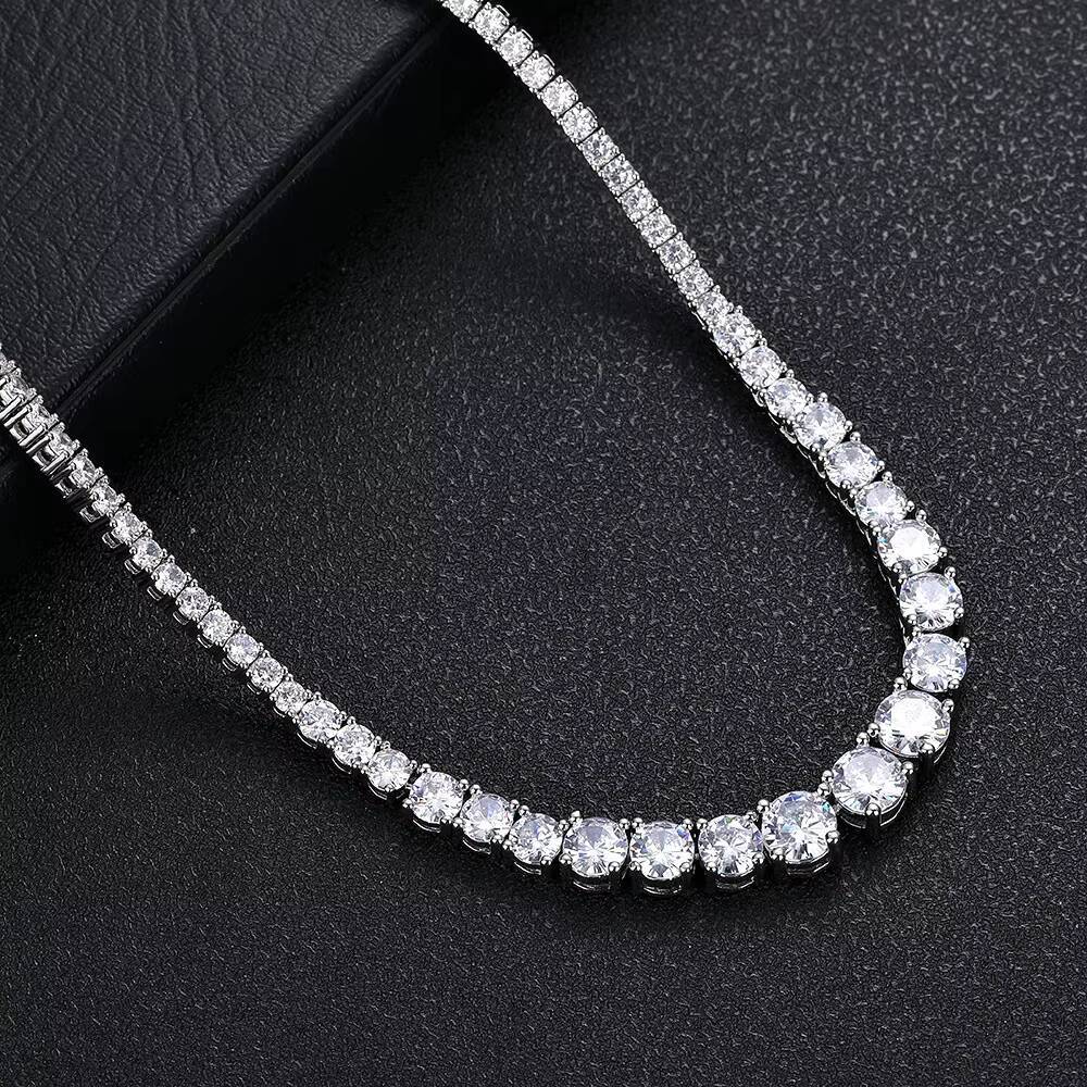 Hip Hop 925 Sterling Silver Tennis Chain Necklace Bracelet VVS Moissanite Diamond with Cuba Chain Luxury Hip Hop Style Accessory