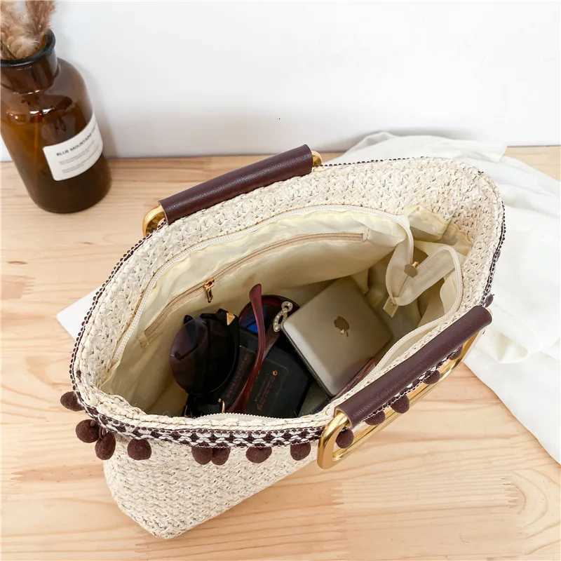 Handheld Square Beach Bag Handbag Woven Bag Simple and Casual Korean Version Large Capacity Ethnic Style Y250722