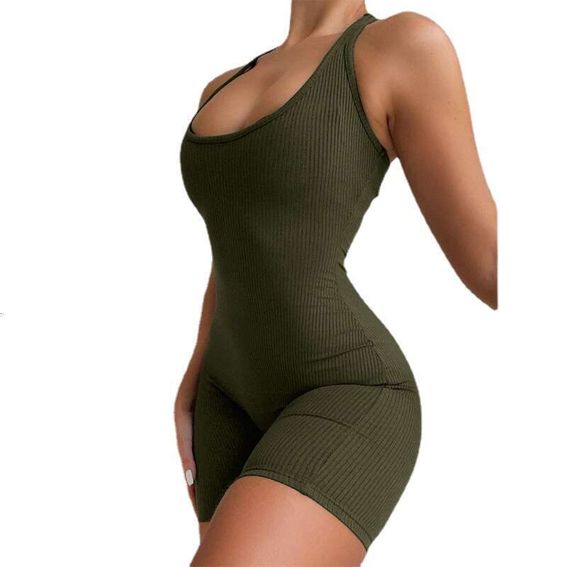 Women's Clothing Summer New Knitted Solid Color High Waist Tight Sports Yoga Jumpsuit B5