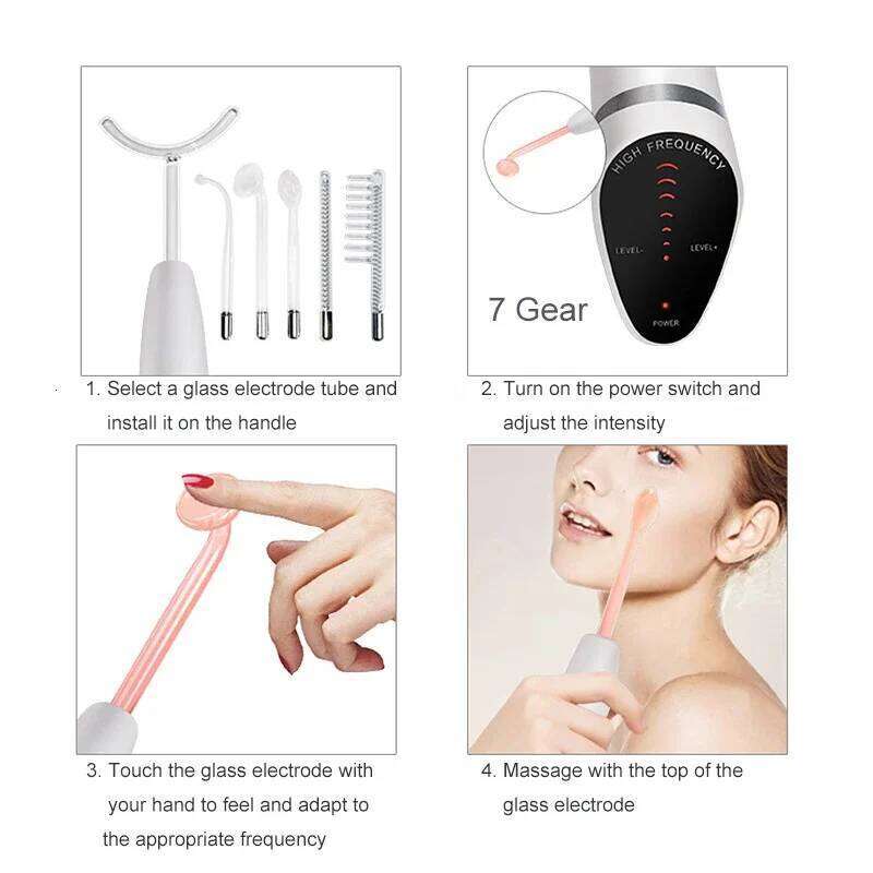 Newest High Frequency 6 in 1 Spark Electrodes Neon & Argon Skin Tightening Hair Follicle Beauty Wand hine Facial Care