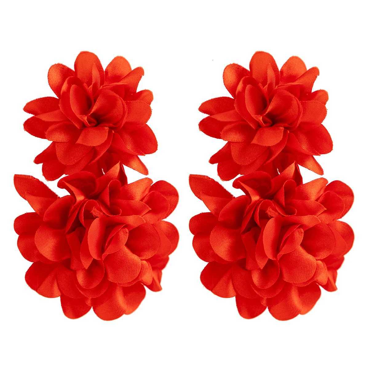 Exaggerated Red Petal Flower Drop Earrings for Women Boho Handmade Long Tassel Rose Fairy Dangle Earrings Aesthetic Jewelry New XJ250722